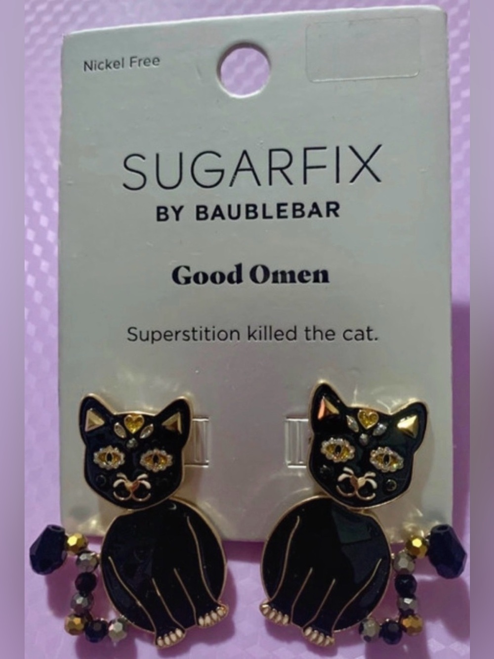 BAUBLEBAR Halloween Beaded-Tail Scary Spooky Creepy Black Cat Earrings NEW NWT